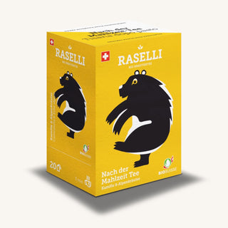 Bio Nach der Mahlzeit Tee (Raselli) – Kräutertee mit Kamille, Zitronenthymian und Schafgarbe, 20 Beutel à 1,2 g in Kartonverpackung