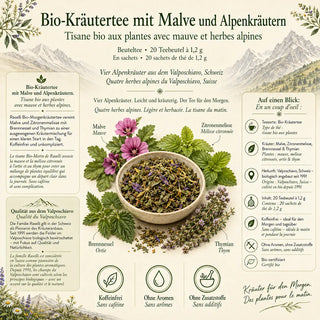 Infografik zum Morgentee mit Zutaten, Herkunft und Überblick