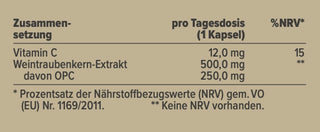 OPC Nährwerte: Vitamin C und Weintraubenkern-Extrakt