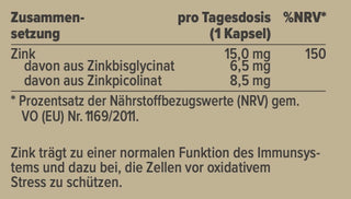 Zink Nährwerte mit Zinkbisglycinat und Zinkpicolinat